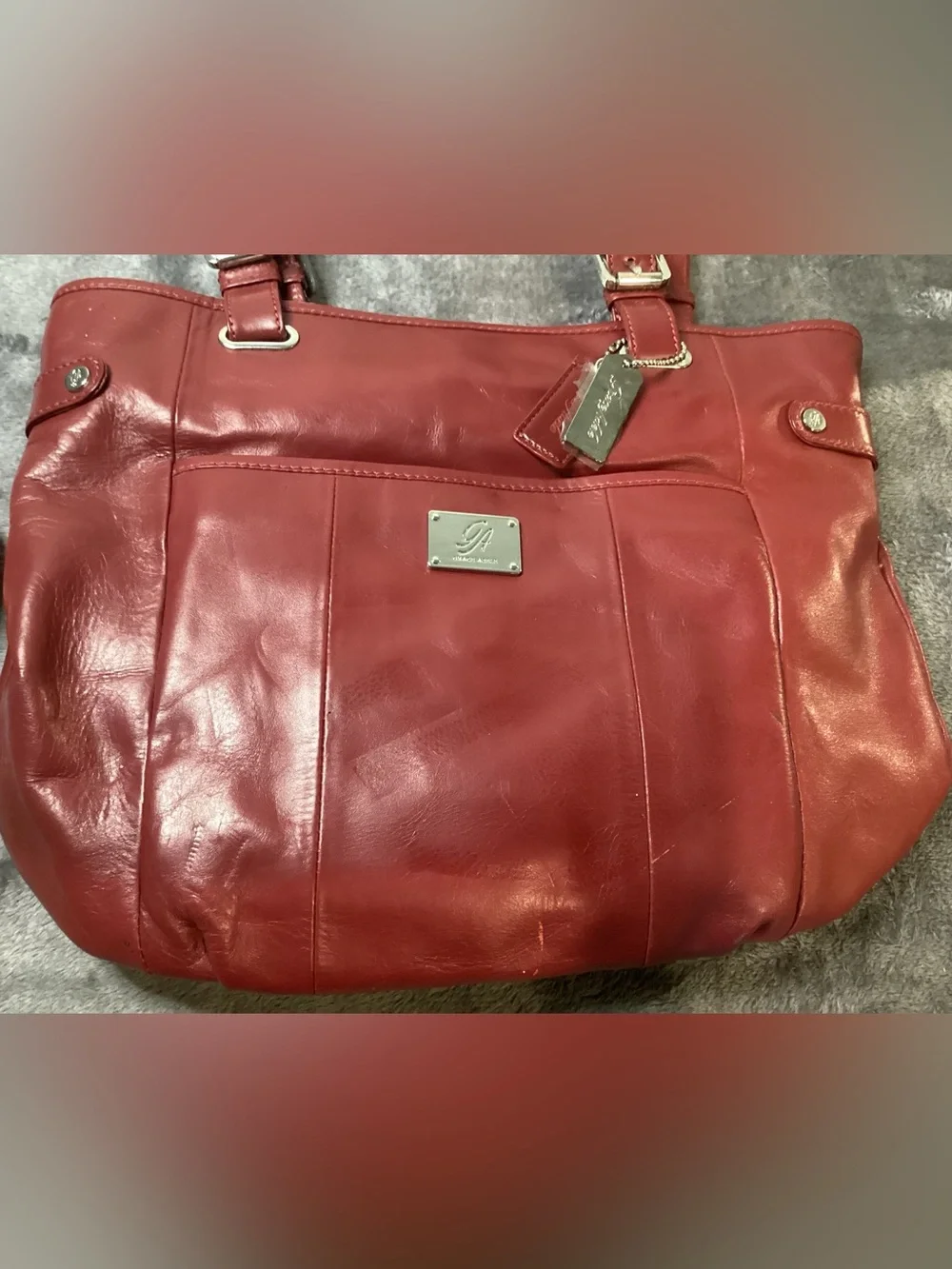 Red Leather Tote and Wallet Set - Women's Handbag